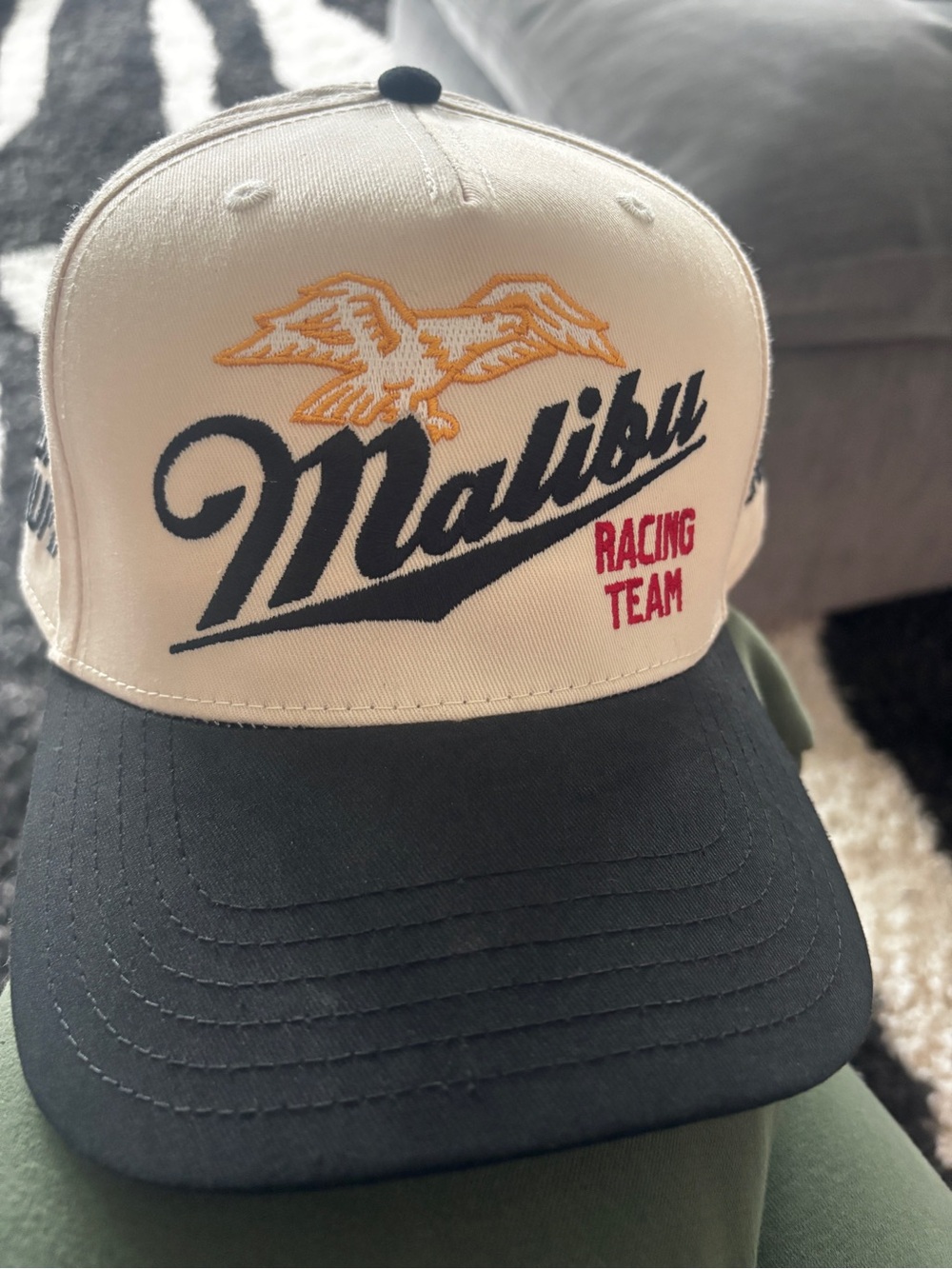 Malibu Two-Tone Racing Trucker Cap in Cream, Black & Yellow